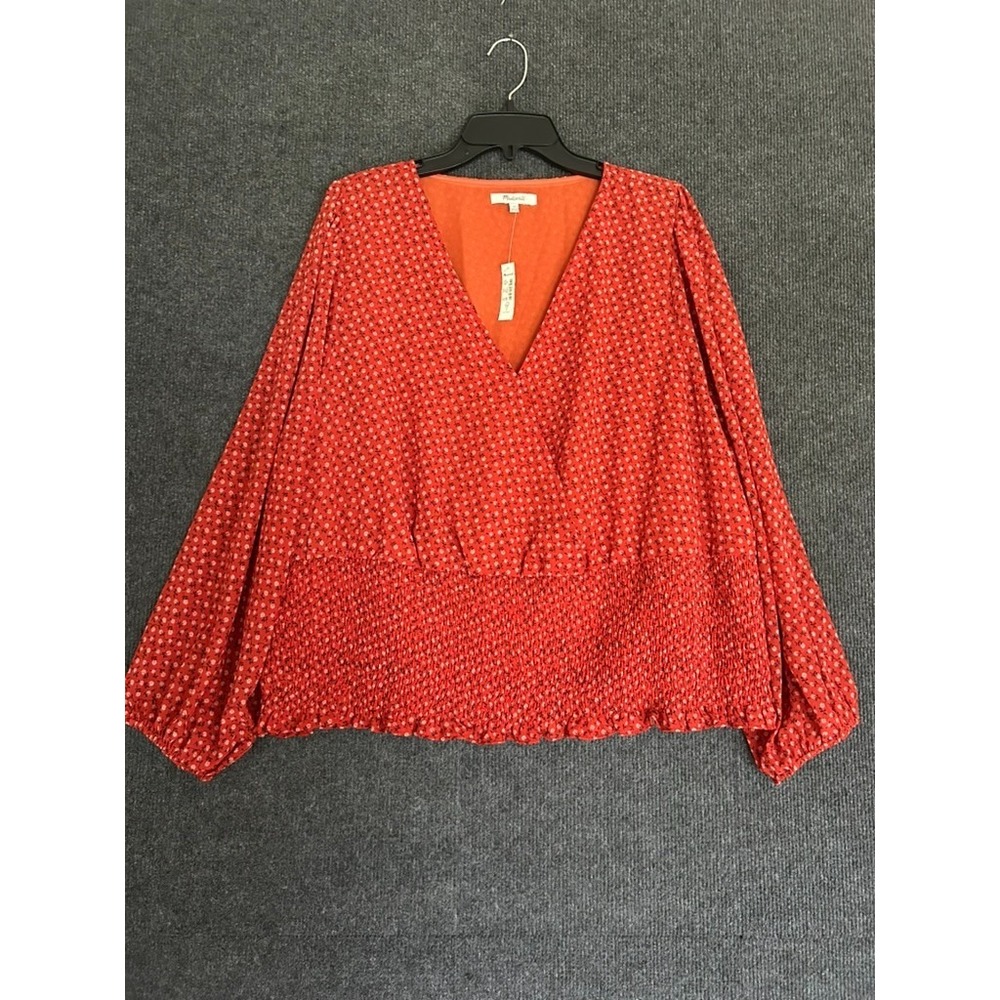Madewell Julianne Smocked-Waist Top 3XL Floral Fall Faux Wrap Balloon Sleeves